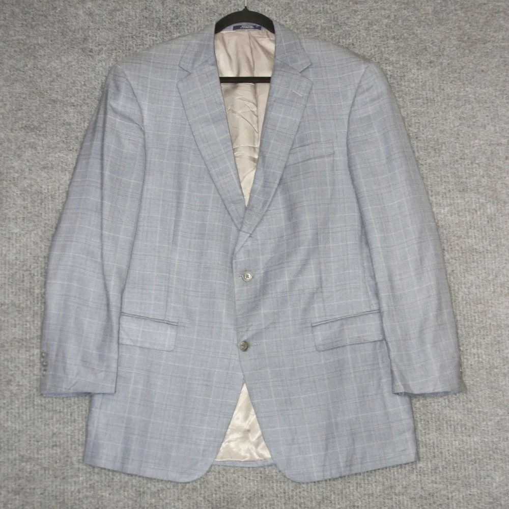 Hart Schaffner Marx Mens‎ Size 42L Blue Plaid Blazer Suit Jacket Made in USA